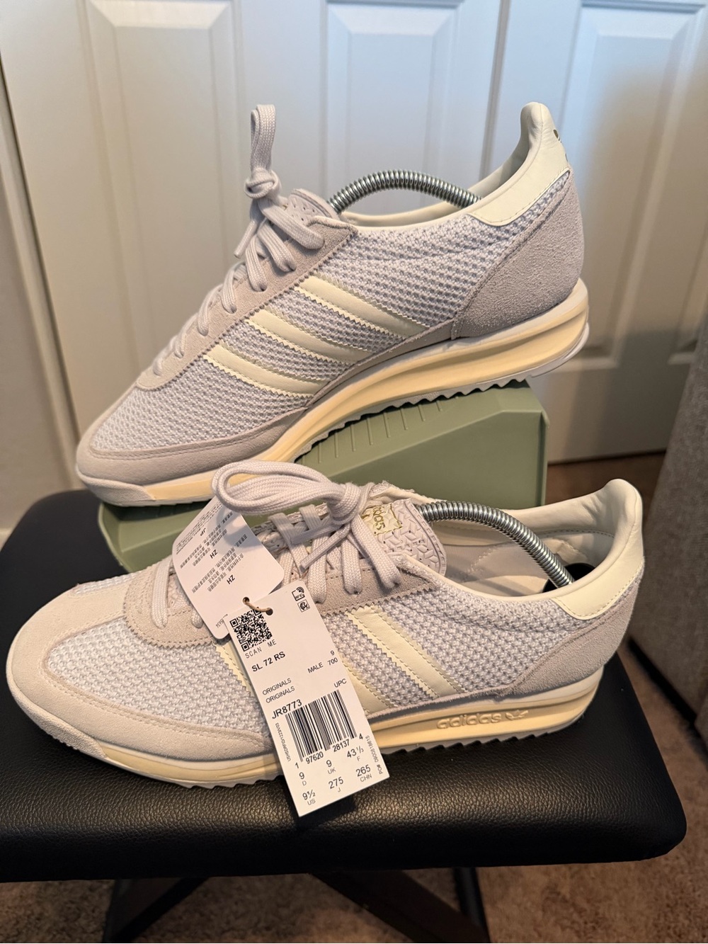 Adidas Originals SL 72 RS in the "Dash Grey / Off White / Warm Vanilla"